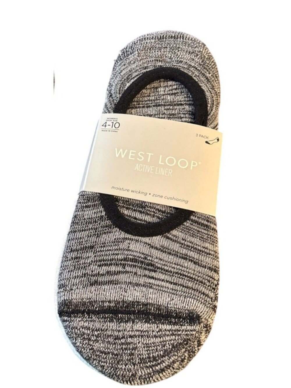 Womens West Loop Active Liner Socks 3-Pack Size 4-10 Black Gray White NWT 950187